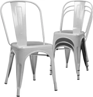 Magshion Stackable Metal Dining Chairs, 4 Pieces Indoor Outdoor Chairs Seating 18 Inch High-Back Dining Chair for Kitchen Dining Room Restaurant Bistro Patio, Grey