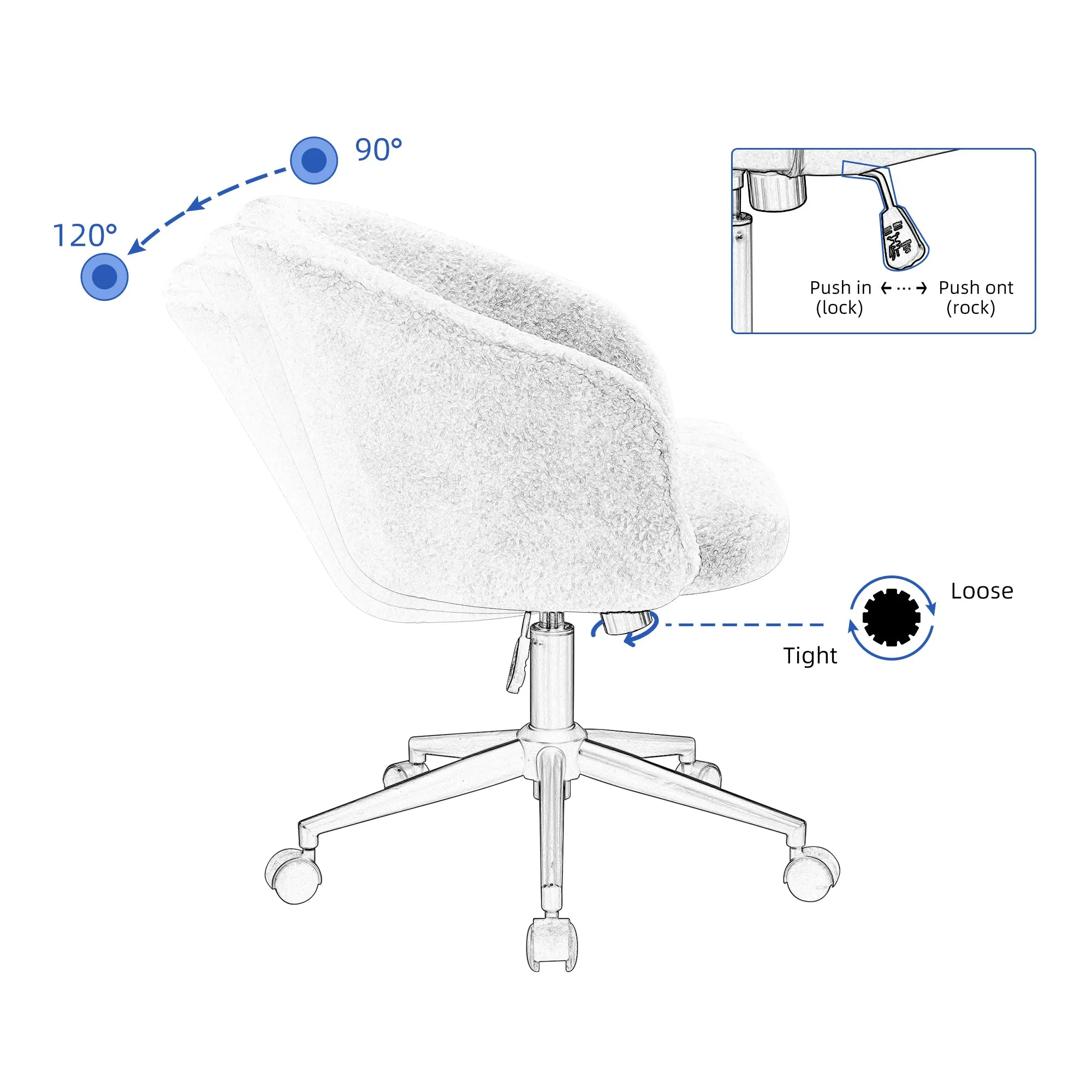 MAICOSY Home Office Desk Chairs Adjustable Swivel Rolling Chair Ergonomic Chair - White