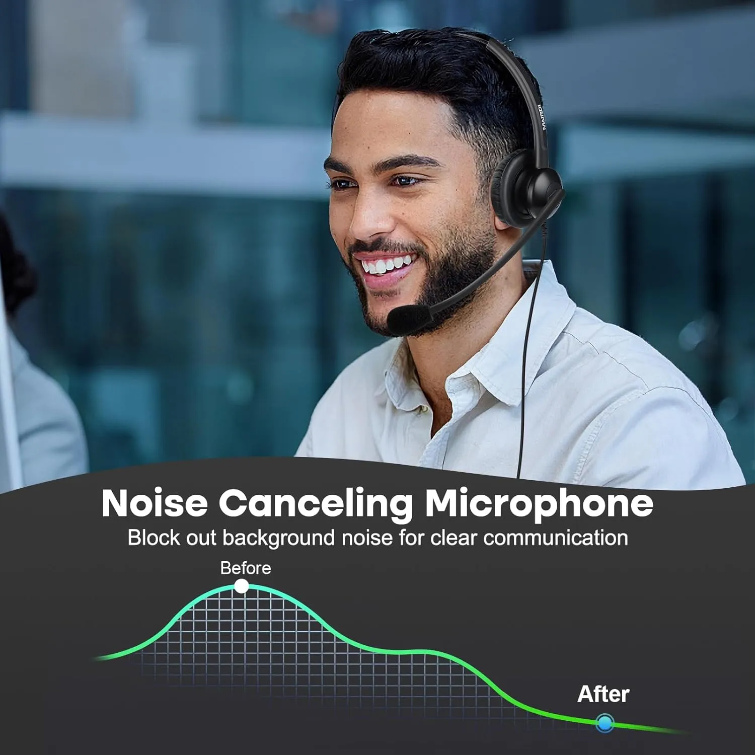 MAIRDI Call Center Headset with Microphone Noise Canceling, Office Phone Headset with RJ9 Jack & 3.5mm Connector for Landline Deskphone Cell Phone PC Laptop, for Mitel Aastra Toshiba NEC Shoretel