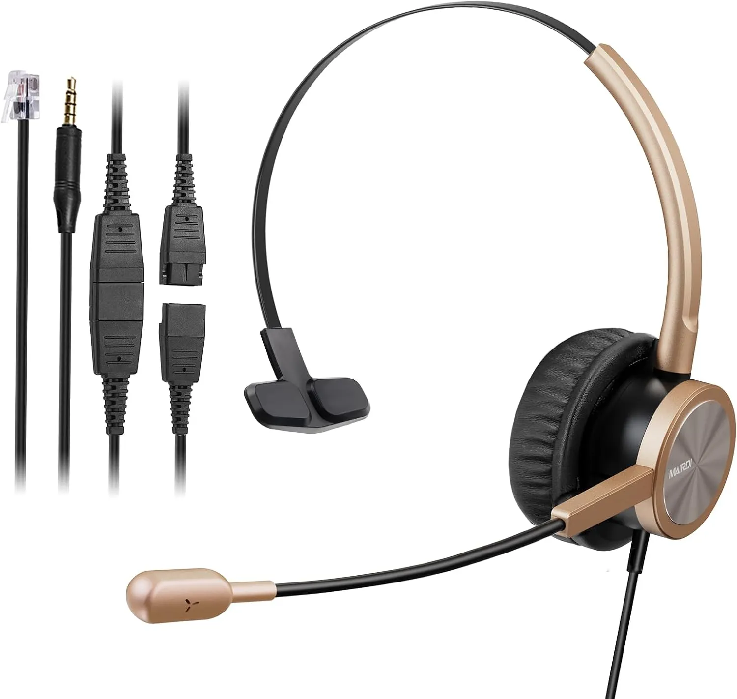 MAIRDI Phone Headset with RJ9 & 3.5mm Jacks for Call Center Office Deskphone Cell Phone PC Laptop, Landline Telephone Headset with Microphone Noise Canceling for Polycom Avaya Nortel
