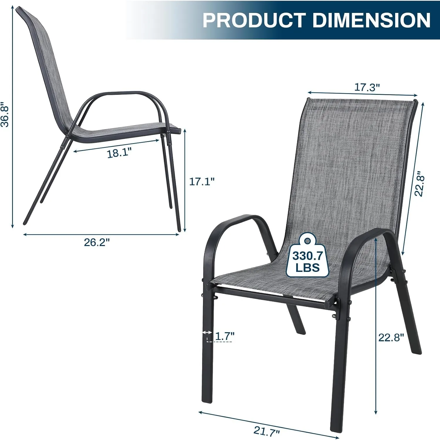 MAMIZO 4 Pcs Patio Dining Chairs, Stackable All Weather Teslin Chair, Heavy Duty Outdoor Breathable Chairs Set, w/Armrests, Upgraded Chair FeetW/Strenthened Iron Spacers,for Garden,330 LBS (Grey)