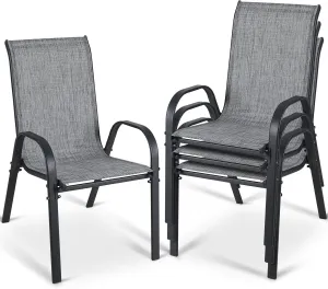 MAMIZO 4 Pcs Patio Dining Chairs, Stackable All Weather Teslin Chair, Heavy Duty Outdoor Breathable Chairs Set, w/Armrests, Upgraded Chair FeetW/Strenthened Iron Spacers,for Garden,330 LBS (Grey)