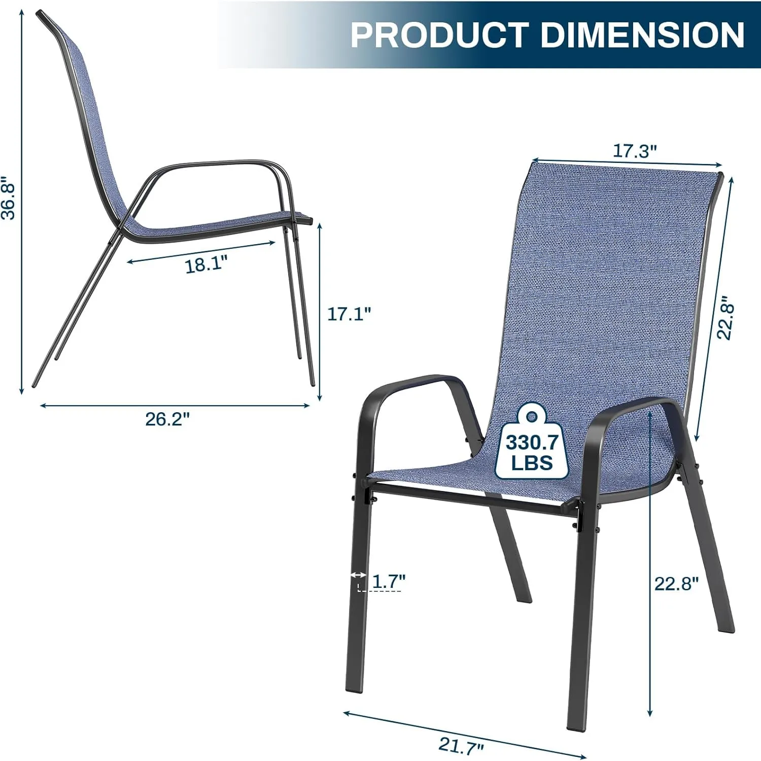 MAMIZO 4 Pcs Patio Dining Chairs, Stackable All Weather Teslin Chair, Heavy Duty Outdoor Chairs Set, w/Armrests, Upgraded Chair FeetW/Strenthened Iron Spacers,for Garden,330 LBS (Navy Blue)