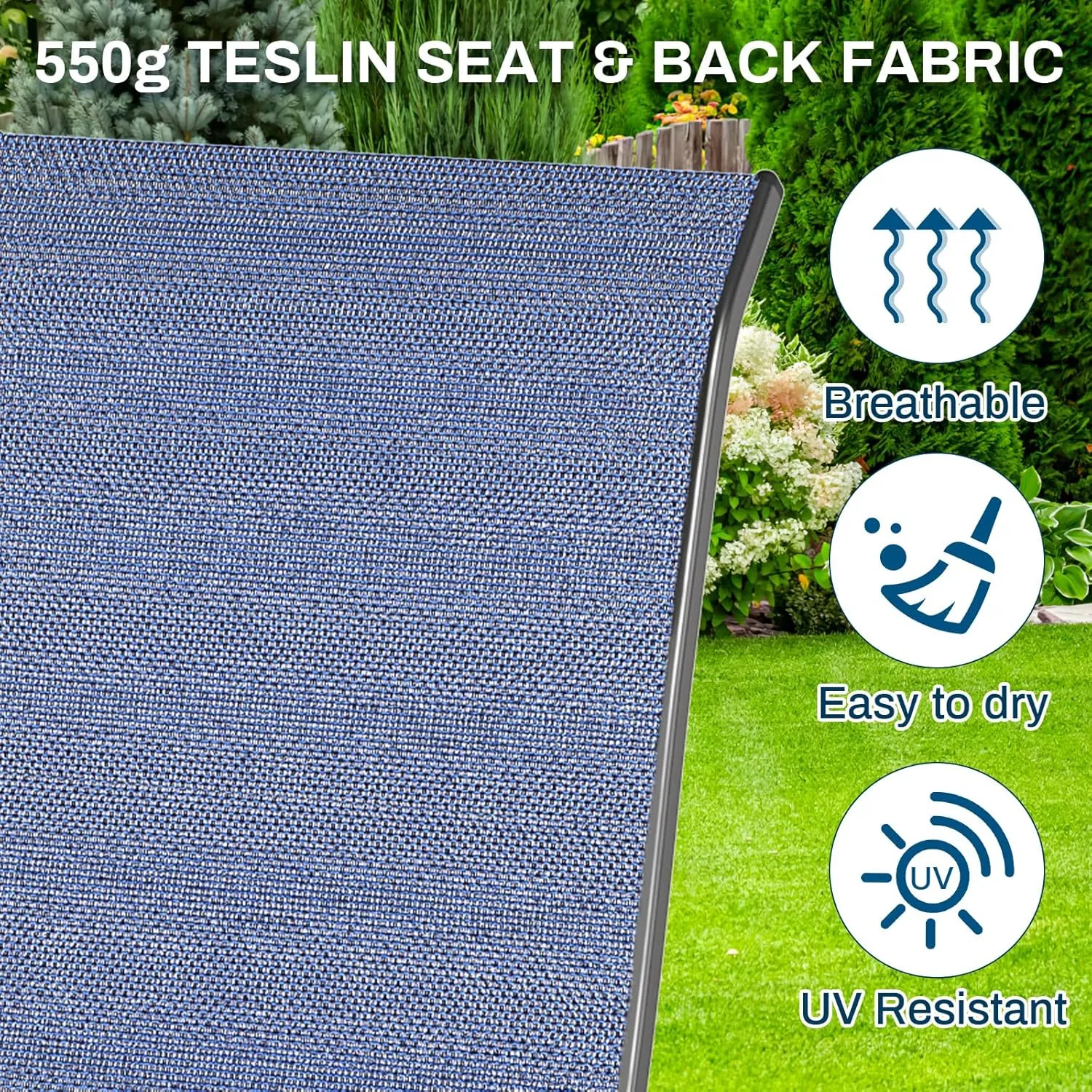 MAMIZO 4 Pcs Patio Dining Chairs, Stackable All Weather Teslin Chair, Heavy Duty Outdoor Chairs Set, w/Armrests, Upgraded Chair FeetW/Strenthened Iron Spacers,for Garden,330 LBS (Navy Blue)