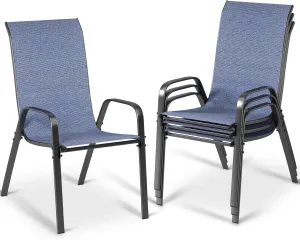 MAMIZO 4 Pcs Patio Dining Chairs, Stackable All Weather Teslin Chair, Heavy Duty Outdoor Chairs Set, w/Armrests, Upgraded Chair FeetW/Strenthened Iron Spacers,for Garden,330 LBS (Navy Blue)