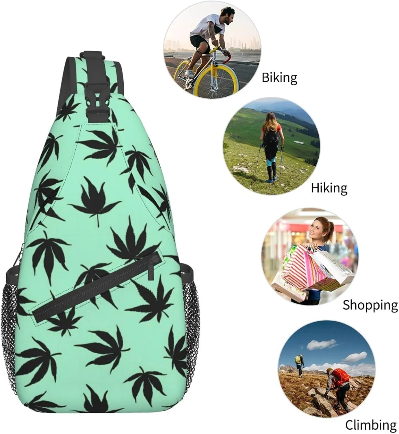 Marijuana Color Crossbody Backpack Travel Sling Shoulder Bag For Men Women Adjustable Hiking Daypack