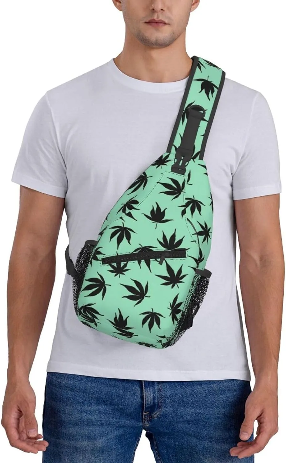 Marijuana Color Crossbody Backpack Travel Sling Shoulder Bag For Men Women Adjustable Hiking Daypack