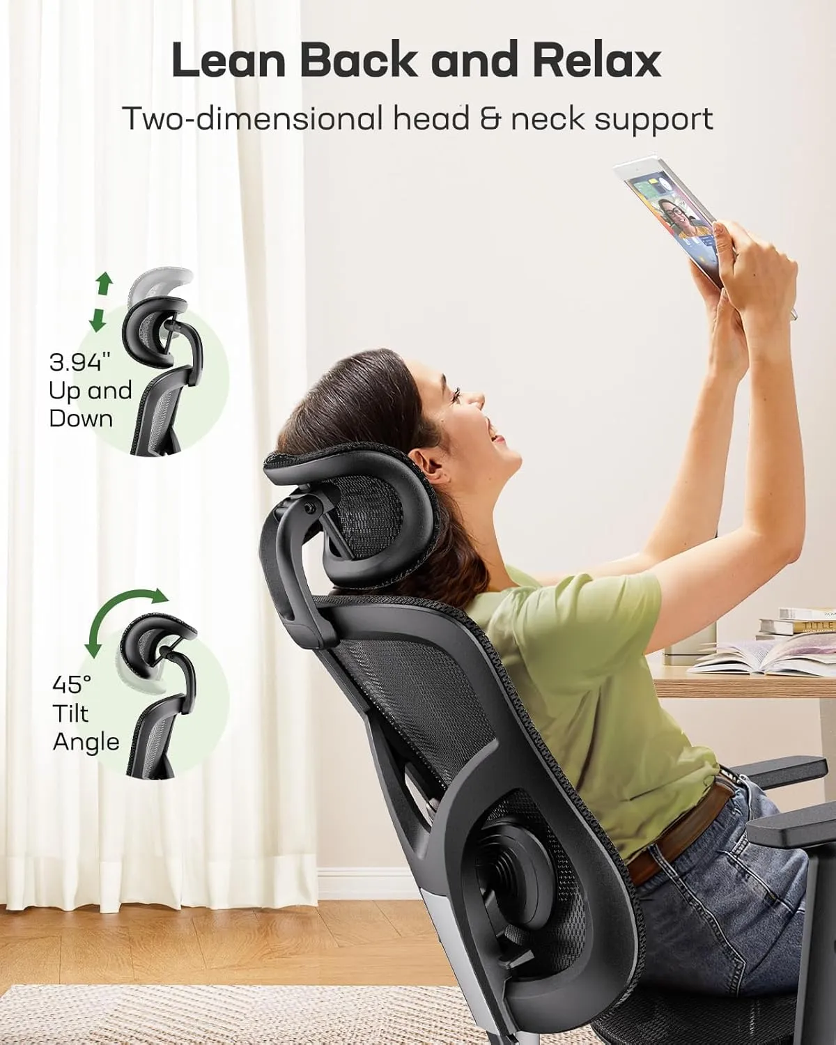 Marsail Ergonomic Mesh Office Chair: Mesh Computer Desk Chair with Adjustable Lumbar Support, 2D Headrest & Up and Down Armrest, Ergonomic Gaming Chair for Home Office, Black