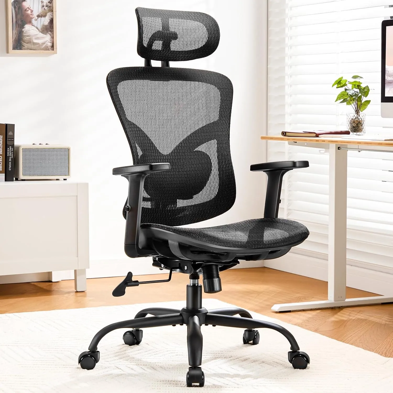 Marsail Ergonomic Mesh Office Chair: Mesh Computer Desk Chair with Adjustable Lumbar Support, 2D Headrest & Up and Down Armrest, Ergonomic Gaming Chair for Home Office, Black