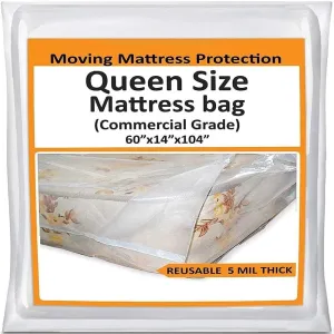 Mattress Bags for Moving Queen - Storage Bag - 5 Mil Heavy-Duty - Thick Plastic Bed Mattress Cover Protector - Reusable Bed Moving Supplies