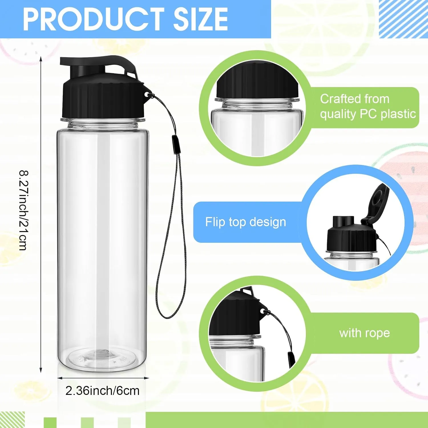 Maxcheck 30 Pieces 17 oz Plastic Water Bottle Bulk with Handle Strap Lightweight Leakproof Drink Flip Top Bottles for Adults Fitness Gym (Black)