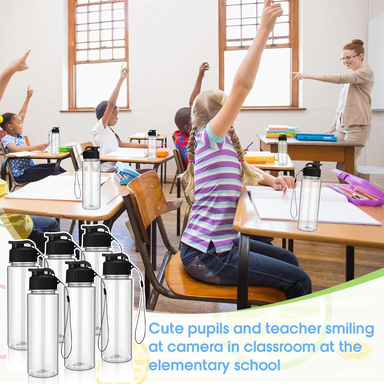 Maxcheck 30 Pieces 17 oz Plastic Water Bottle Bulk with Handle Strap Lightweight Leakproof Drink Flip Top Bottles for Adults Fitness Gym (Black)