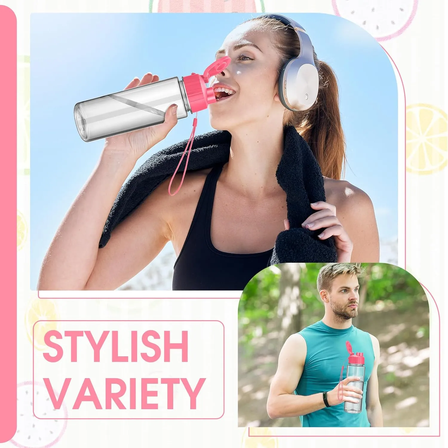 Maxcheck 30 Pieces 17 oz Plastic Water Bottle Bulk with Handle Strap Lightweight Leakproof Drink Flip Top Bottles for Adults Fitness Gym (pink)