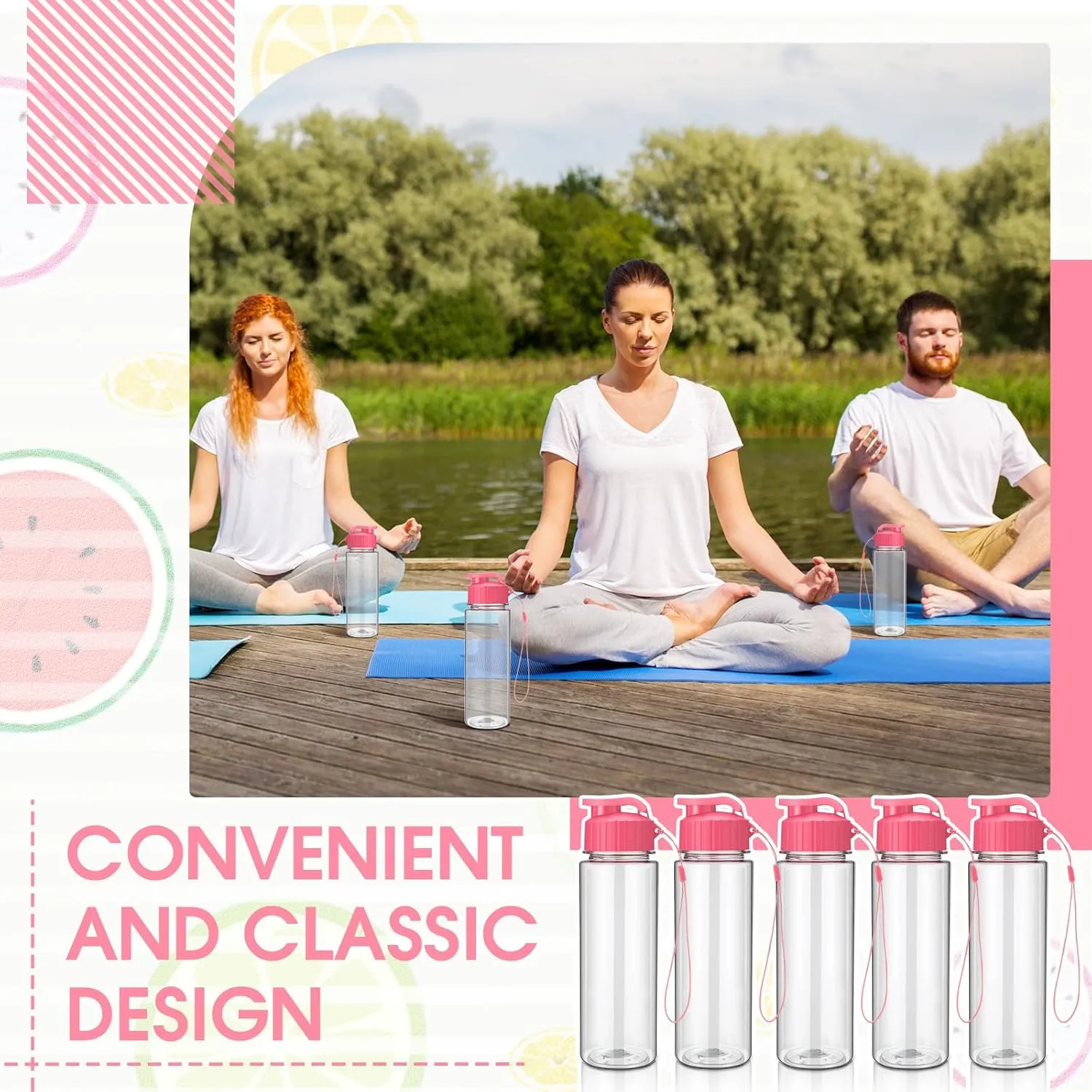 Maxcheck 30 Pieces 17 oz Plastic Water Bottle Bulk with Handle Strap Lightweight Leakproof Drink Flip Top Bottles for Adults Fitness Gym (pink)