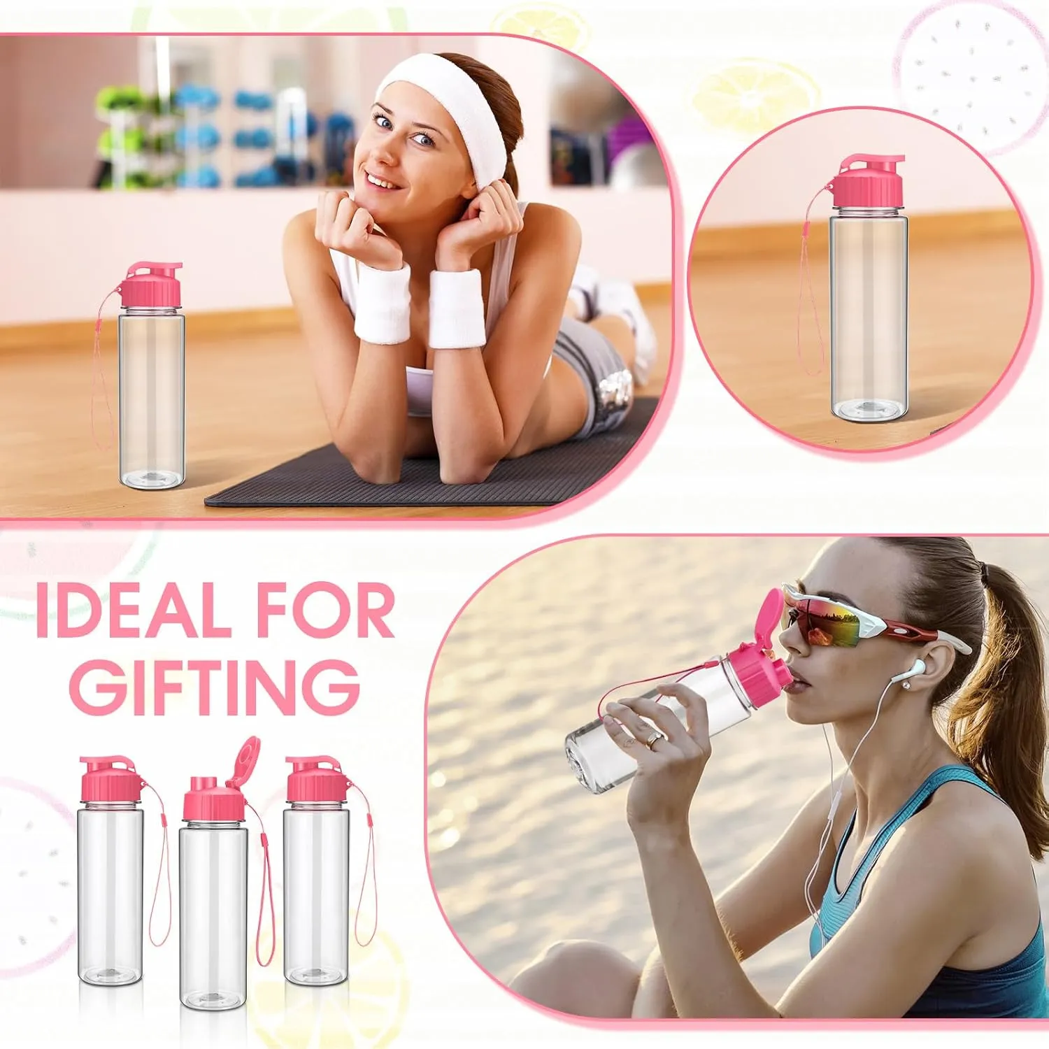 Maxcheck 30 Pieces 17 oz Plastic Water Bottle Bulk with Handle Strap Lightweight Leakproof Drink Flip Top Bottles for Adults Fitness Gym (pink)