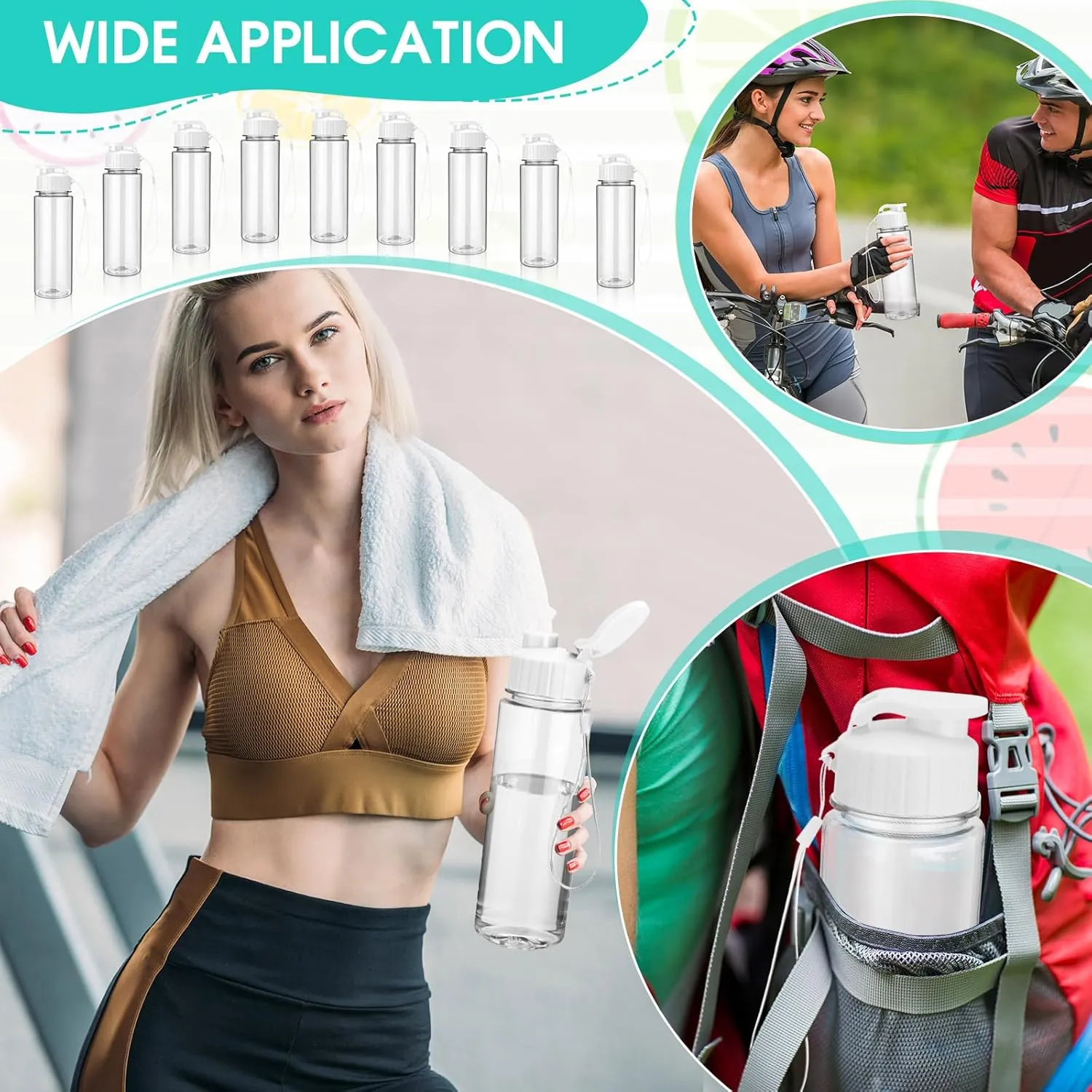 Maxcheck 30 Pieces 17 oz Plastic Water Bottle Bulk with Handle Strap Lightweight Leakproof Drink Flip Top Bottles for Adults Fitness Gym (White)