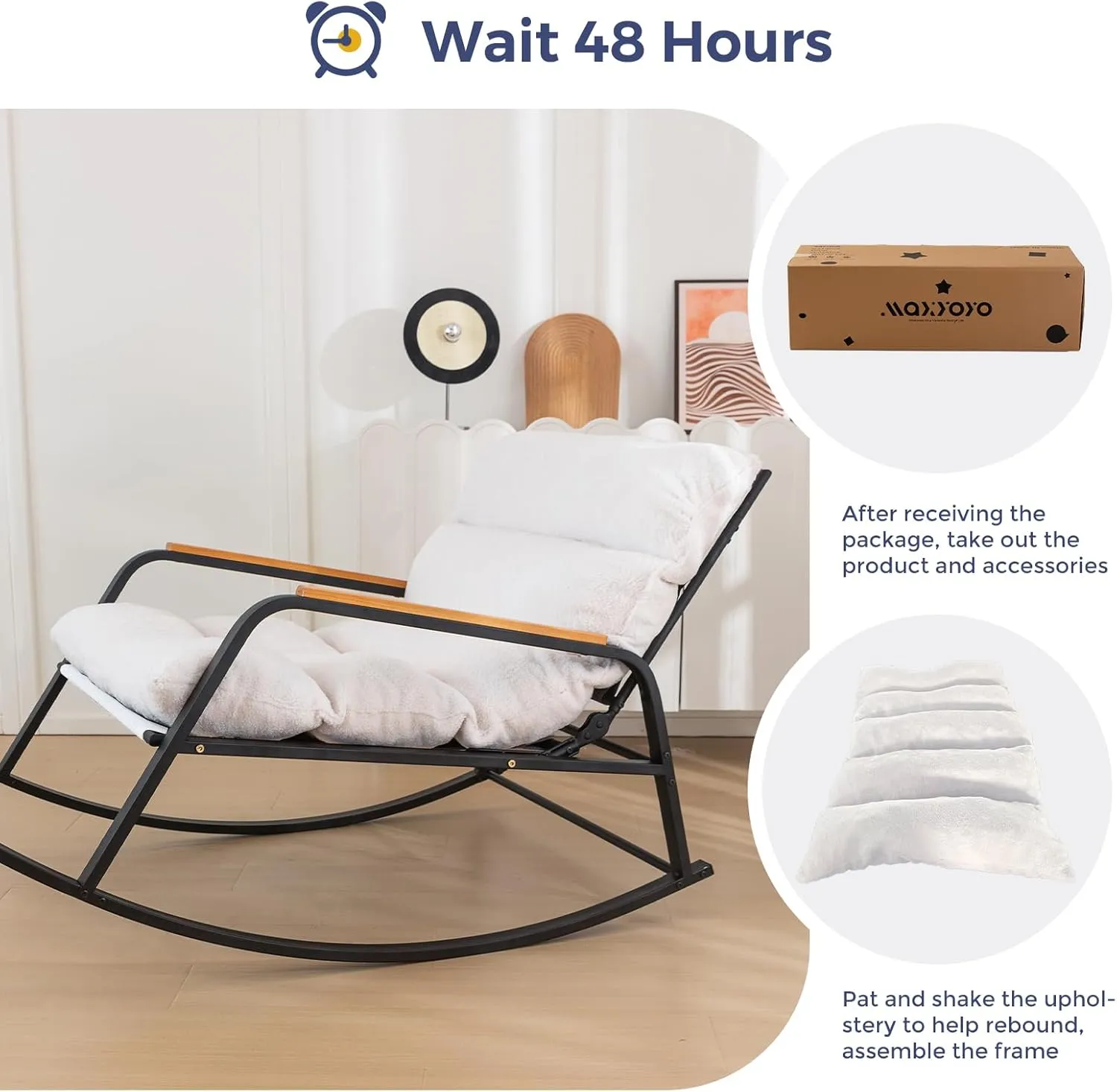 MAXYOYO Rocking Chair with Adjustable Backrest, Extra-Wide Teddy Upholstered Gliding Reclining Chair, Modern Lounger for Living Room Nursery Bedroom Outdoor, Beige