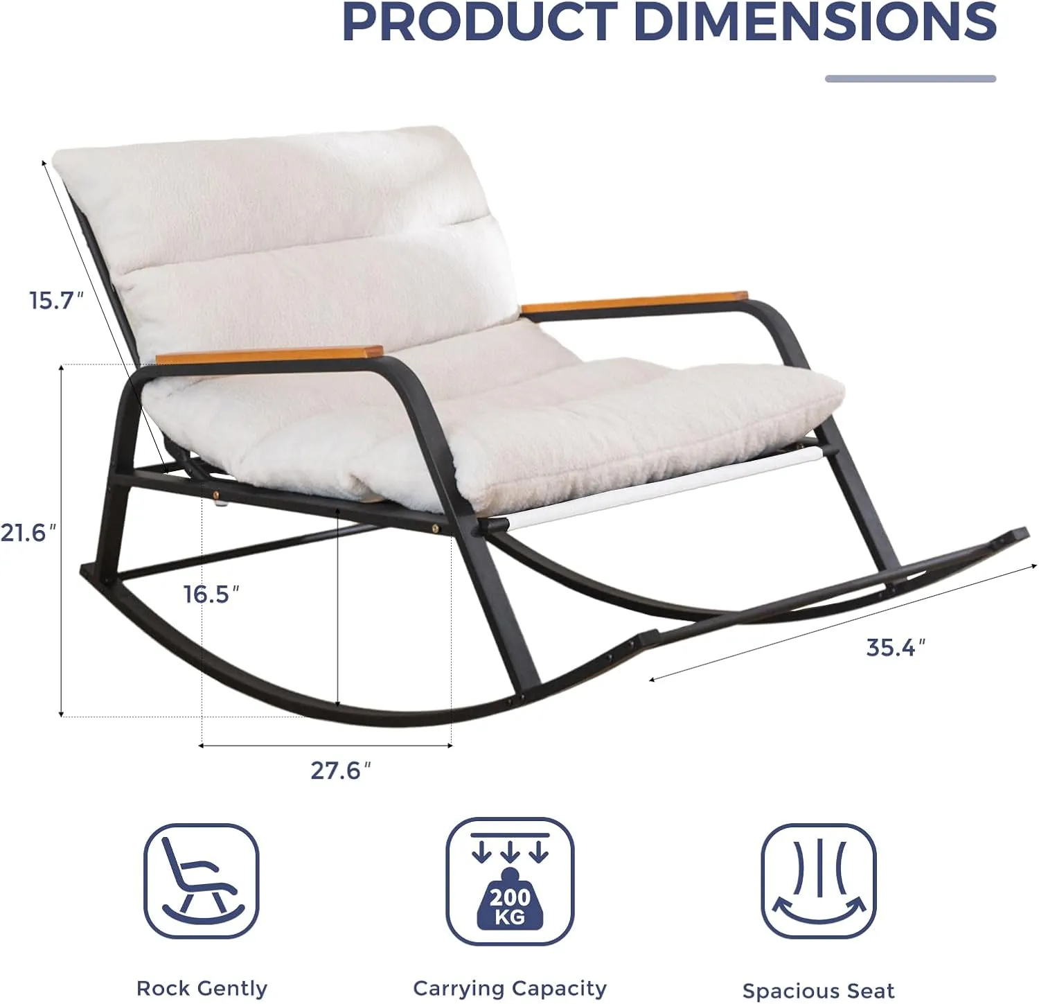 MAXYOYO Rocking Chair with Adjustable Backrest, Extra-Wide Teddy Upholstered Gliding Reclining Chair, Modern Lounger for Living Room Nursery Bedroom Outdoor, Beige