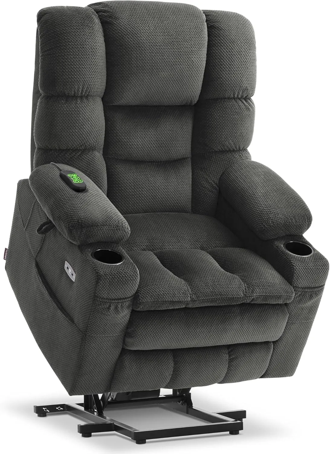 MCombo Small Triple Motor Power Lift Recliner Chair with Massage and Dual Heating, Adjustable Headrest for Petite Elderly People, Fabric 7631 (Grey, Small)