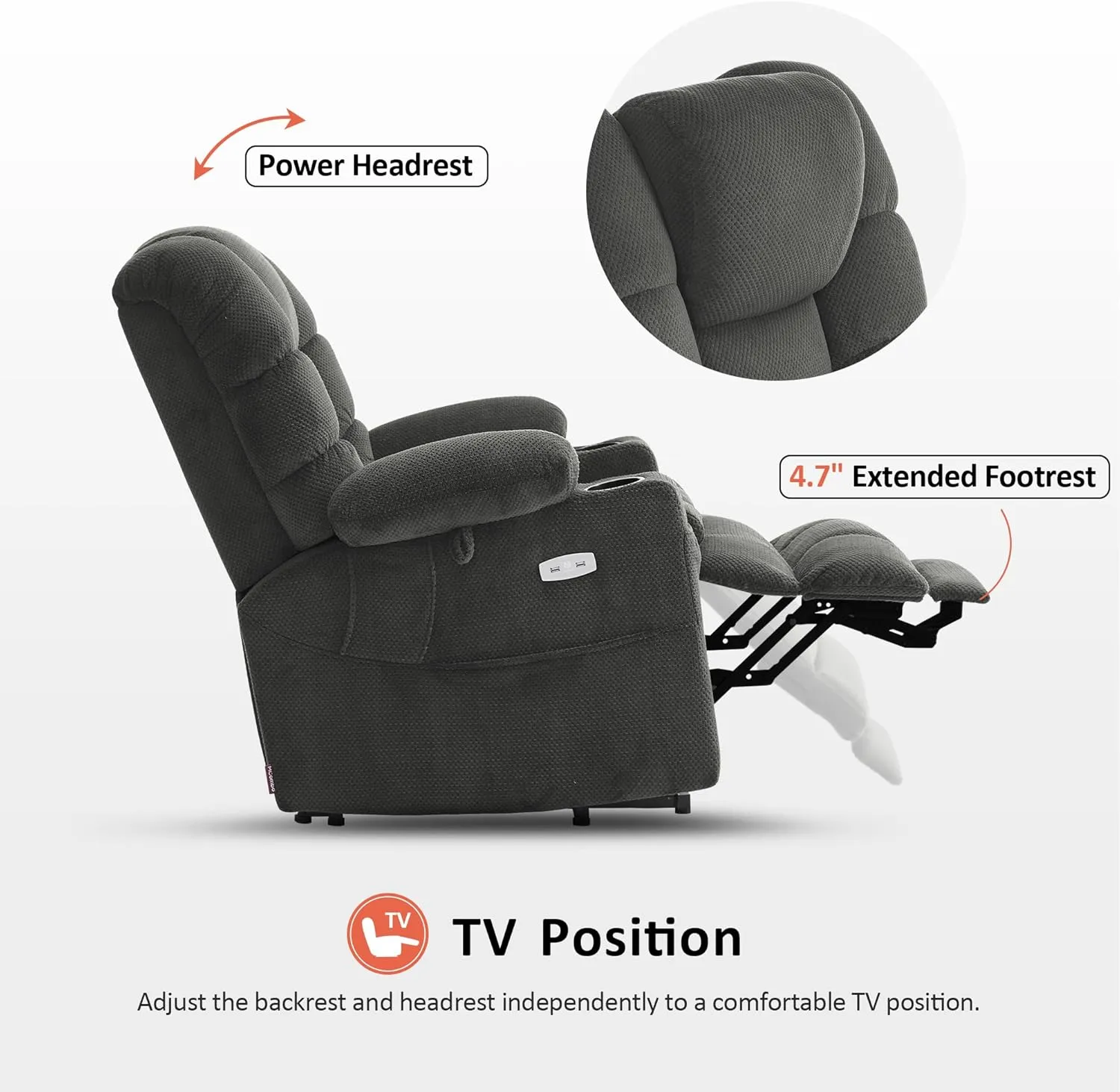 MCombo Small Triple Motor Power Lift Recliner Chair with Massage and Dual Heating, Adjustable Headrest for Petite Elderly People, Fabric 7631 (Grey, Small)