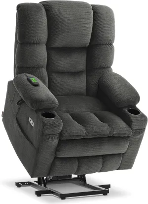 MCombo Small Triple Motor Power Lift Recliner Chair with Massage and Dual Heating, Adjustable Headrest for Petite Elderly People, Fabric 7631 (Grey, Small)