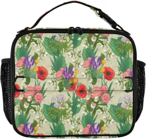 Medicinal Plant Summer Lunch Box Poppy Tropical Flowers Meal Tote Kids Lunch Bag Insulated Reusable Cooler Soft Shoulder Bag Mini Cooling Back to School