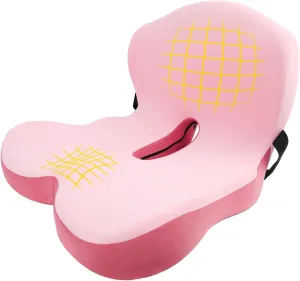 Memory Foam Seat Cushion,Office Chair Cushion with Lumbar Support for Back Pressure Relief, Car Seat Cushion with Adjustable Strap,Sciatica Pad Cushions for Car ,Truck, Desk ,Gaming Chair (Pink)