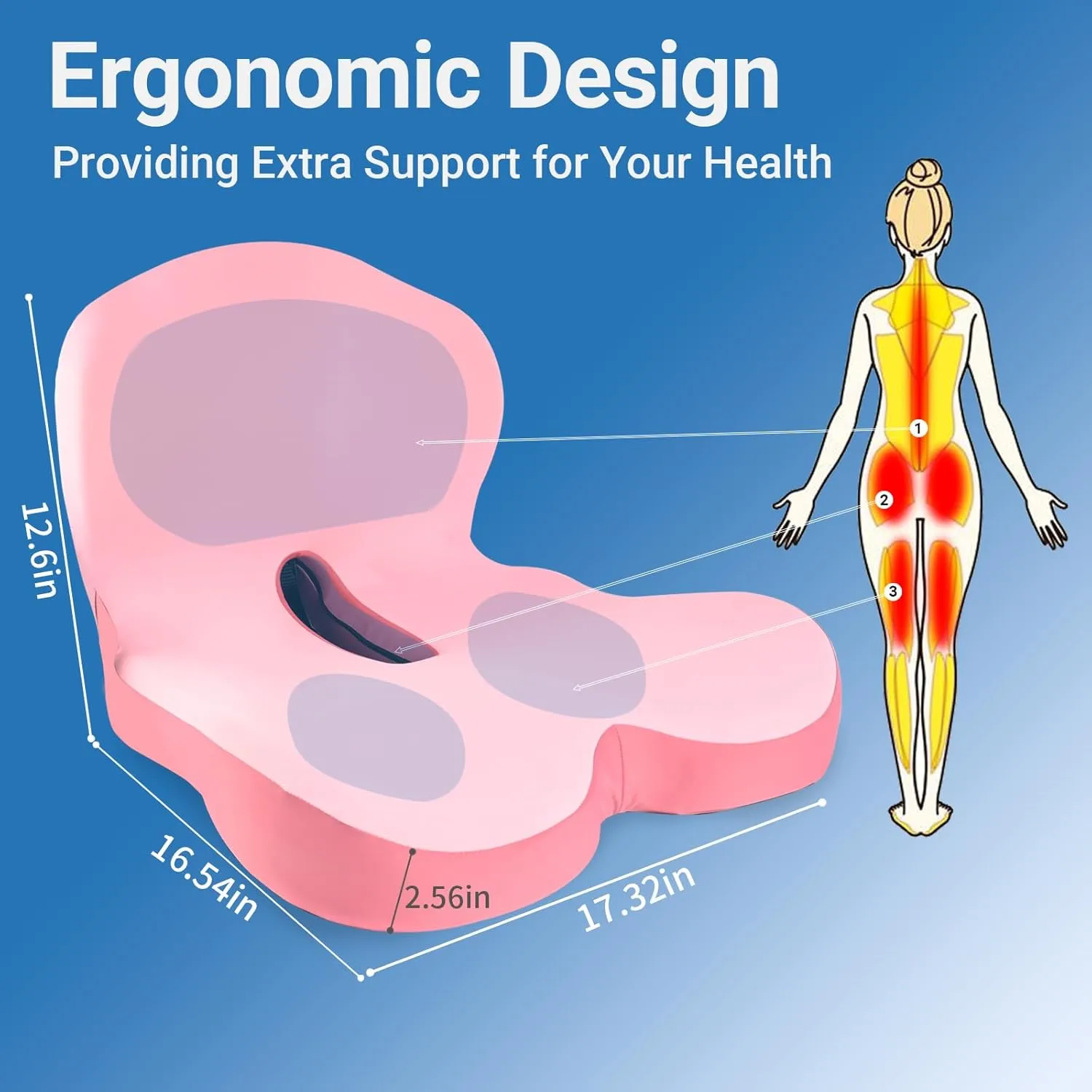 Memory Foam Seat Cushion,Office Chair Cushion with Lumbar Support for Back Pressure Relief, Car Seat Cushion with Adjustable Strap,Sciatica Pad Cushions for Car ,Truck, Desk ,Gaming Chair (Pink)