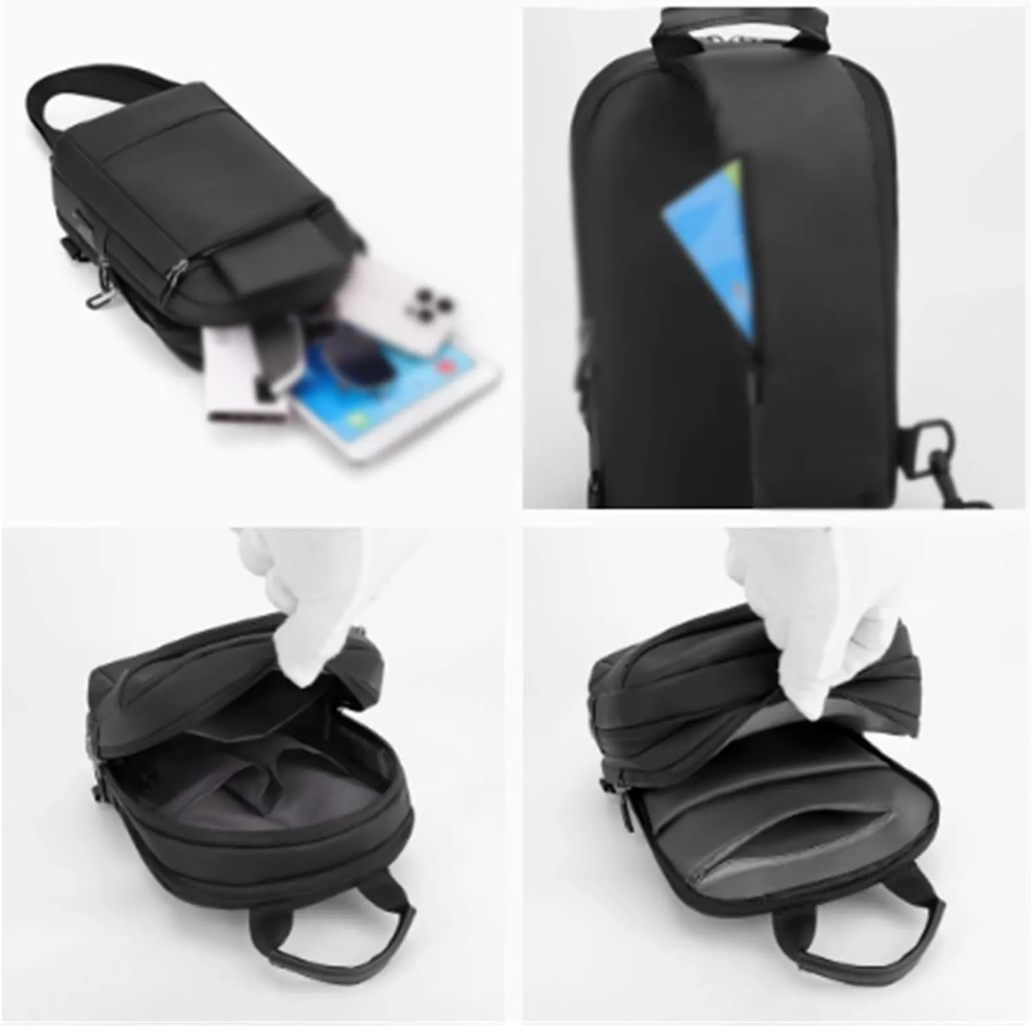 Men Crossbody Bag Fanny Pack, nylon fabric, Waterproof, Multi-pocket Running Belt Bag with Adjustable Strap, Lightweight, for Hiking Travel Cycling(Black)