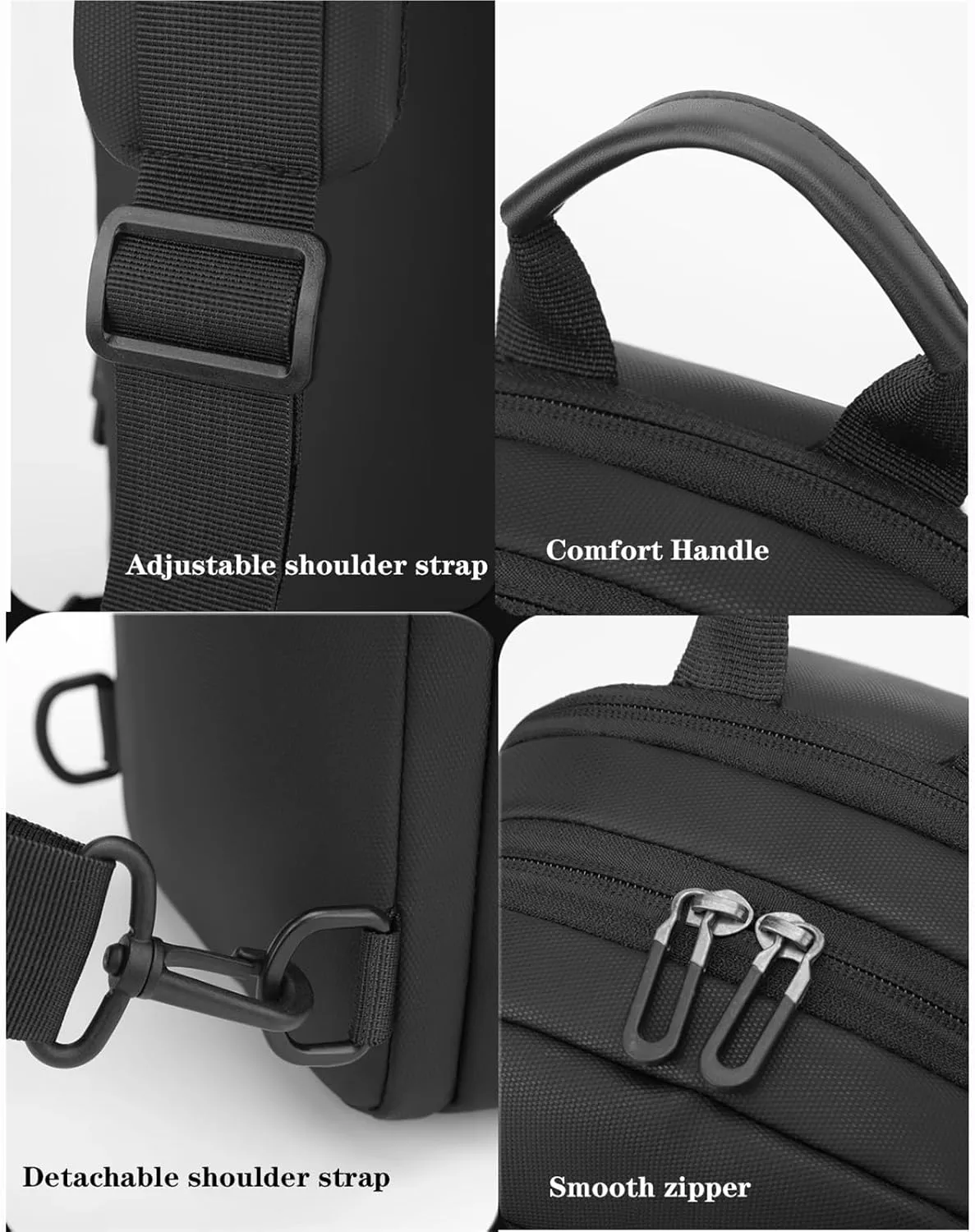 Men Crossbody Bag Fanny Pack, nylon fabric, Waterproof, Multi-pocket Running Belt Bag with Adjustable Strap, Lightweight, for Hiking Travel Cycling(Black)