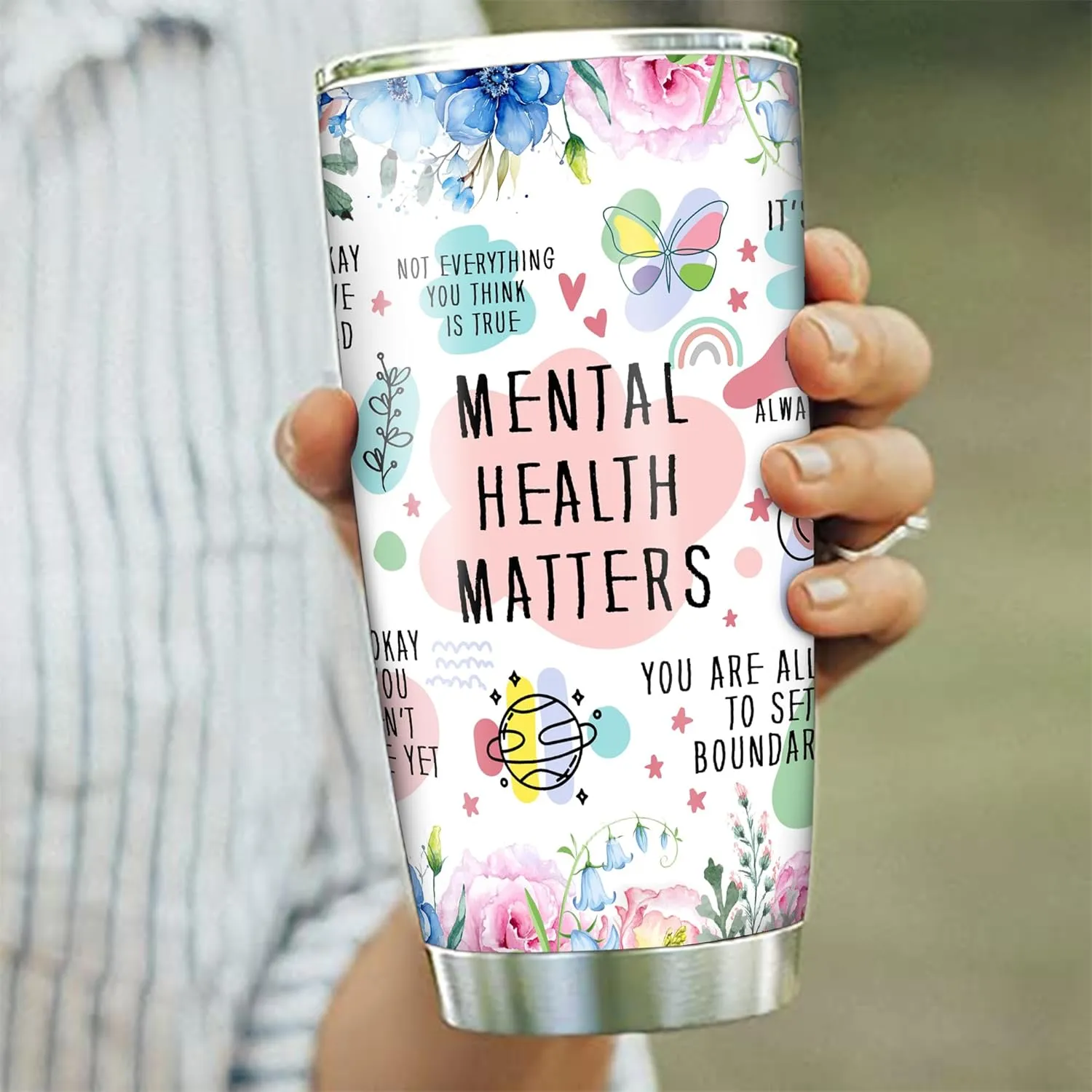 Mental Health Gifts for Women Positive Daily Affirmations Cup Tumbler 20Oz - Sobriety, Self Love, Inspirational, Motivational Gifts Coffee Travel Mugs for Women, Therapy/Counseling/Therapist Gift