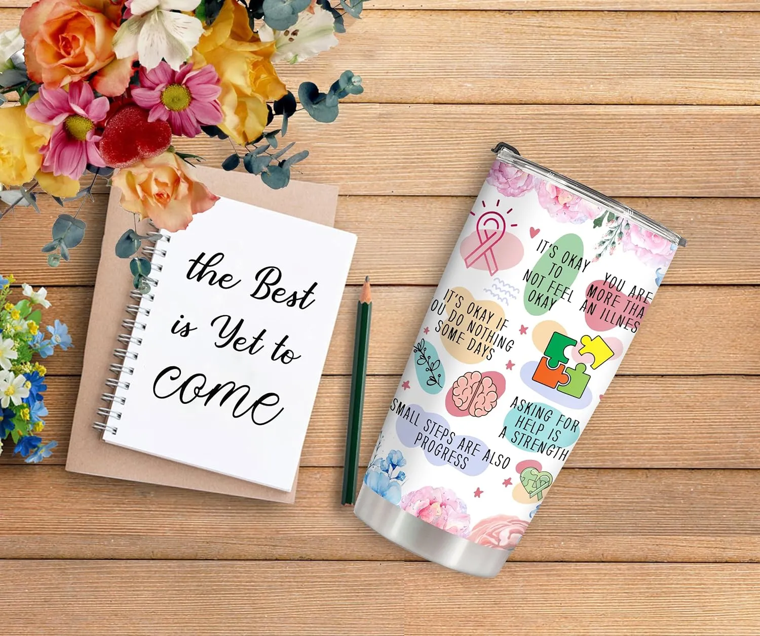 Mental Health Gifts for Women Positive Daily Affirmations Cup Tumbler 20Oz - Sobriety, Self Love, Inspirational, Motivational Gifts Coffee Travel Mugs for Women, Therapy/Counseling/Therapist Gift