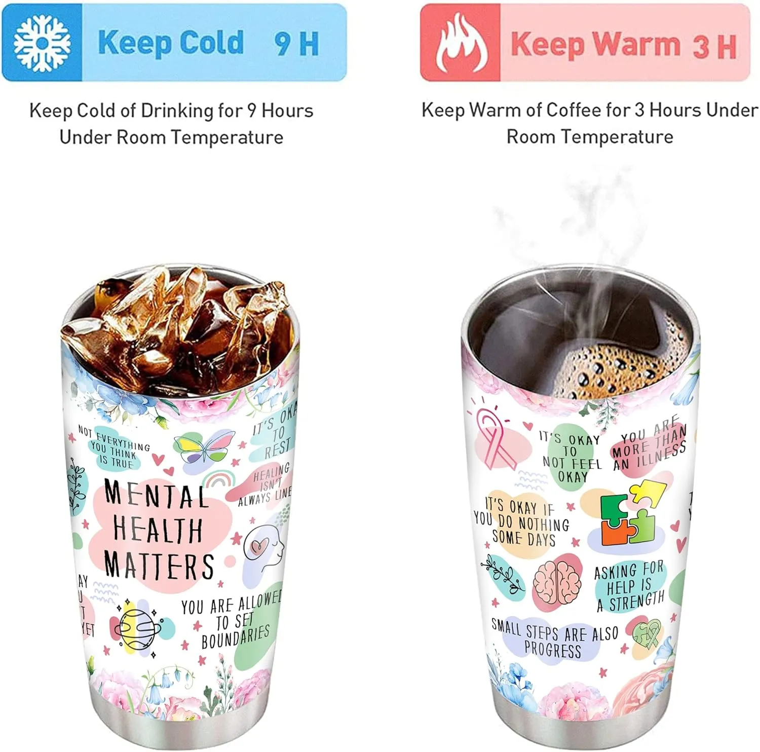 Mental Health Gifts for Women Positive Daily Affirmations Cup Tumbler 20Oz - Sobriety, Self Love, Inspirational, Motivational Gifts Coffee Travel Mugs for Women, Therapy/Counseling/Therapist Gift