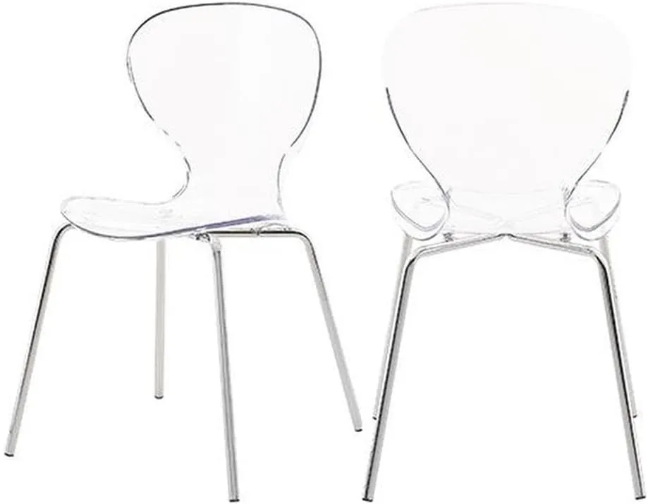 Meridian Furniture Clarion Collection Modern | Contemporary Lucite Polycarbonate Stackable Dining Chair with Sturdy Metal Legs, Set of 2, 19.5" W x 19" D x 32.5" H, Chrome Finish