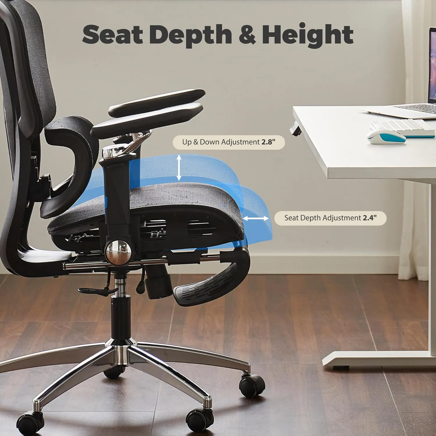 Mesh Ergonomic Office Chair with 6D Armrests,High Back Mesh Gaming Chair with Lumbar Support,Adjustable Seat Depth,3D Headrest,Footrest for Big & Tall(Black)