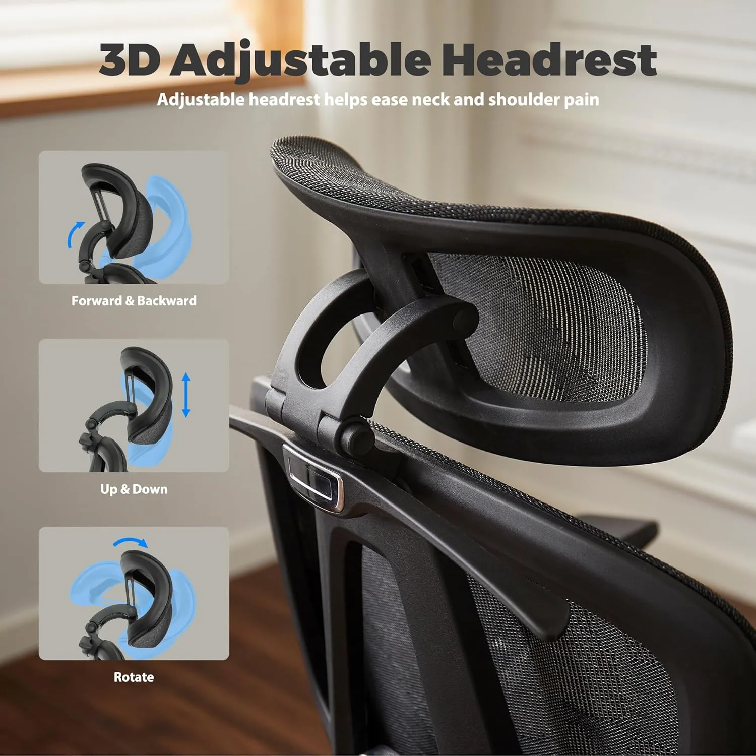 Mesh Ergonomic Office Chair with 6D Armrests,High Back Mesh Gaming Chair with Lumbar Support,Adjustable Seat Depth,3D Headrest,Footrest for Big & Tall(Black)