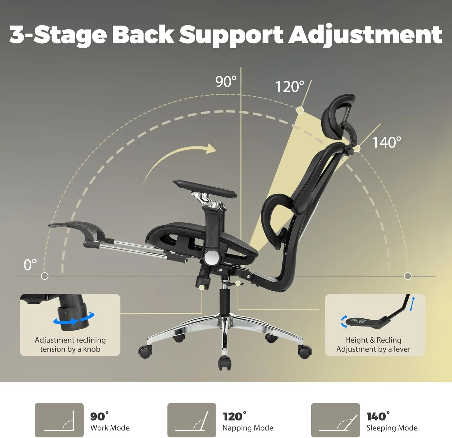 Mesh Ergonomic Office Chair with 6D Armrests,High Back Mesh Gaming Chair with Lumbar Support,Adjustable Seat Depth,3D Headrest,Footrest for Big & Tall(Black)