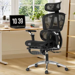 Mesh Ergonomic Office Chair with 6D Armrests,High Back Mesh Gaming Chair with Lumbar Support,Adjustable Seat Depth,3D Headrest,Footrest for Big & Tall(Black)