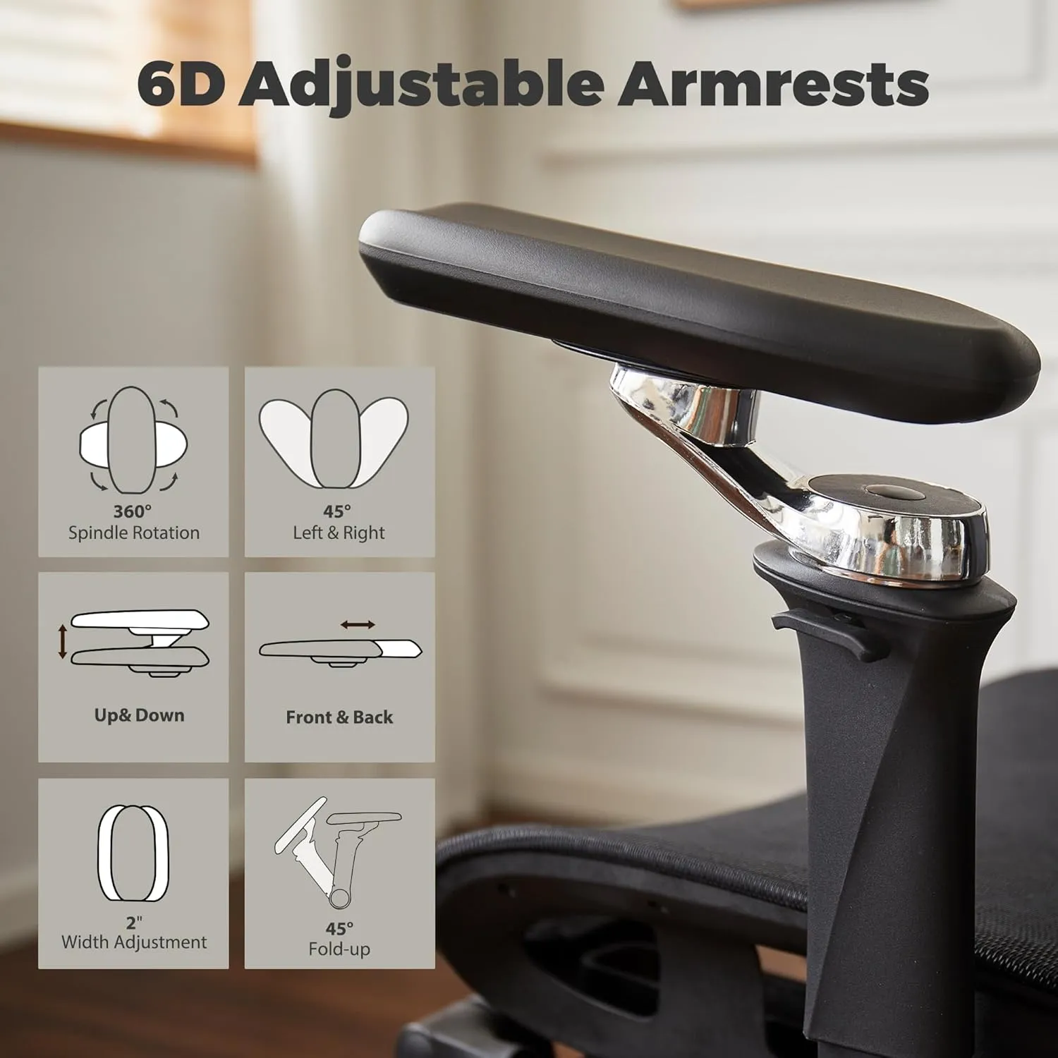 Mesh Ergonomic Office Chair with 6D Armrests,High Back Mesh Gaming Chair with Lumbar Support,Adjustable Seat Depth,3D Headrest,Footrest for Big & Tall(Black)