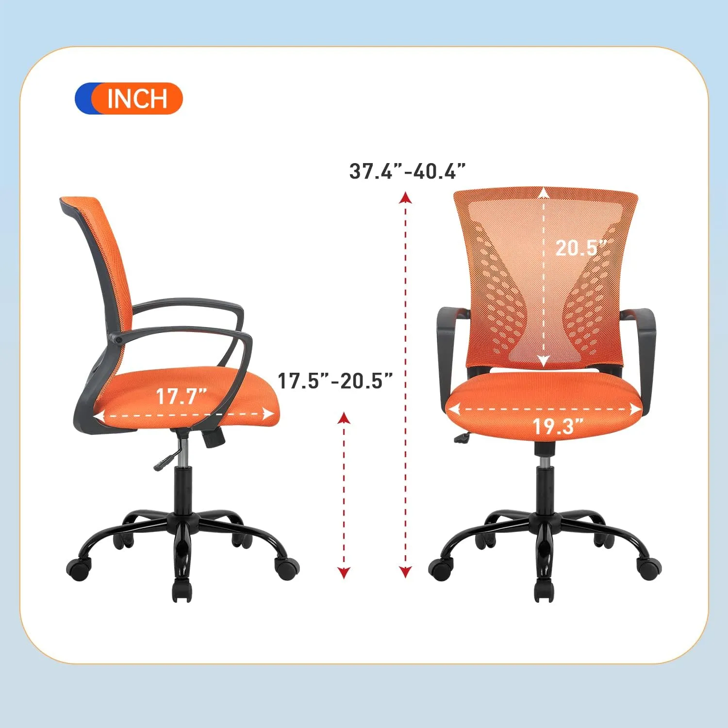 Mesh Office Chair Desk Chair Computer Chair with Lumbar Support Armrest Rolling Swivel Adjustable Ergonomic Task Chair for Adults(Orange)