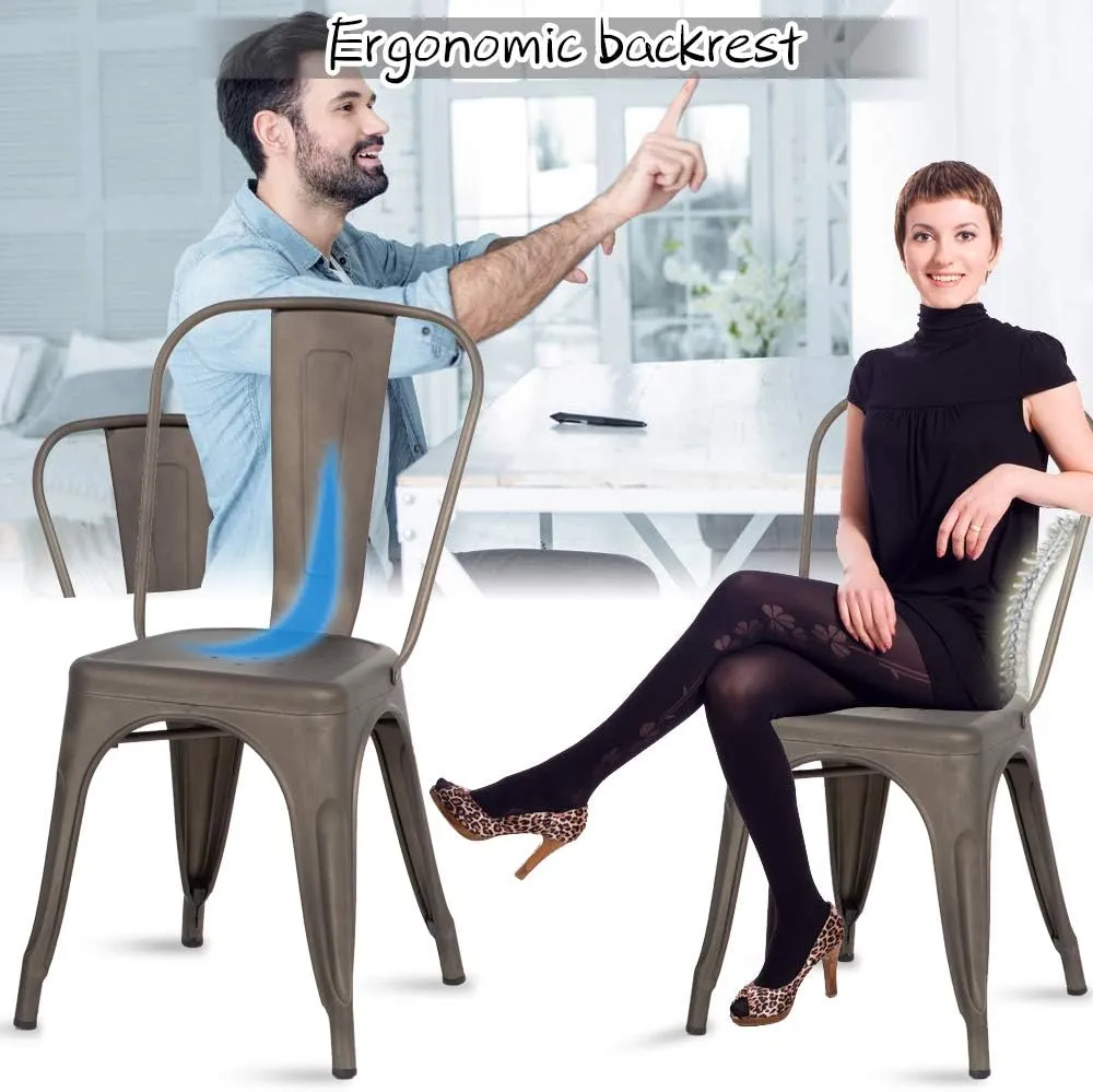 Metal Chairs Set of 4 for Dining Room Metal Bar Stools Metal Stool with Back Trattoria Chairs 18 Inch Seat Width Industrial Chair No Arms Tolix Stool 330LBS Weight Capacity,Bronze