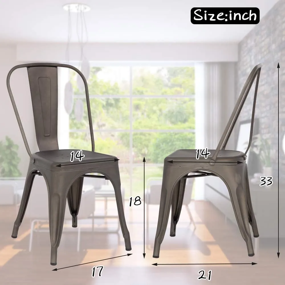 Metal Chairs Set of 4 for Dining Room Metal Bar Stools Metal Stool with Back Trattoria Chairs 18 Inch Seat Width Industrial Chair No Arms Tolix Stool 330LBS Weight Capacity,Bronze