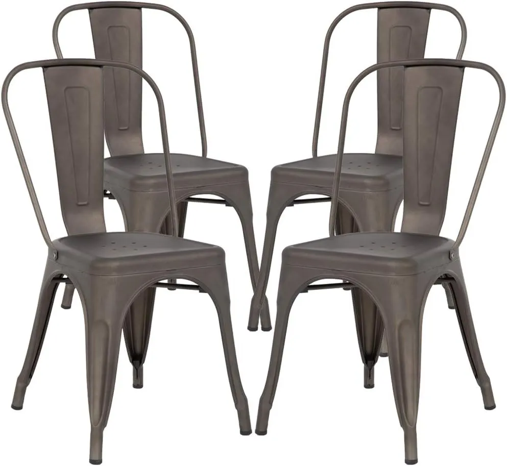 Metal Chairs Set of 4 for Dining Room Metal Bar Stools Metal Stool with Back Trattoria Chairs 18 Inch Seat Width Industrial Chair No Arms Tolix Stool 330LBS Weight Capacity,Bronze