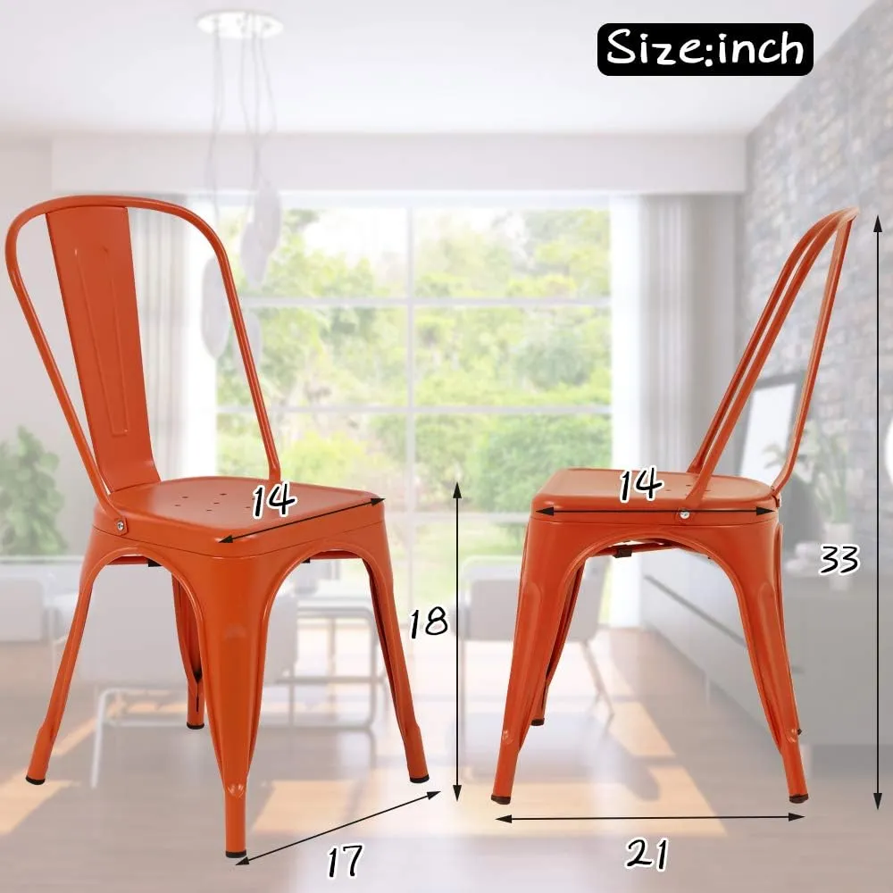Metal Chairs Set of 4 for Dining Room Metal Bar Stools Metal Stool with Back Trattoria Chairs 18 Inch Seat Width Industrial Chair No Arms Tolix Stool 330LBS Weight Capacity,Orange