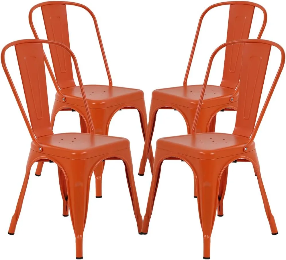 Metal Chairs Set of 4 for Dining Room Metal Bar Stools Metal Stool with Back Trattoria Chairs 18 Inch Seat Width Industrial Chair No Arms Tolix Stool 330LBS Weight Capacity,Orange