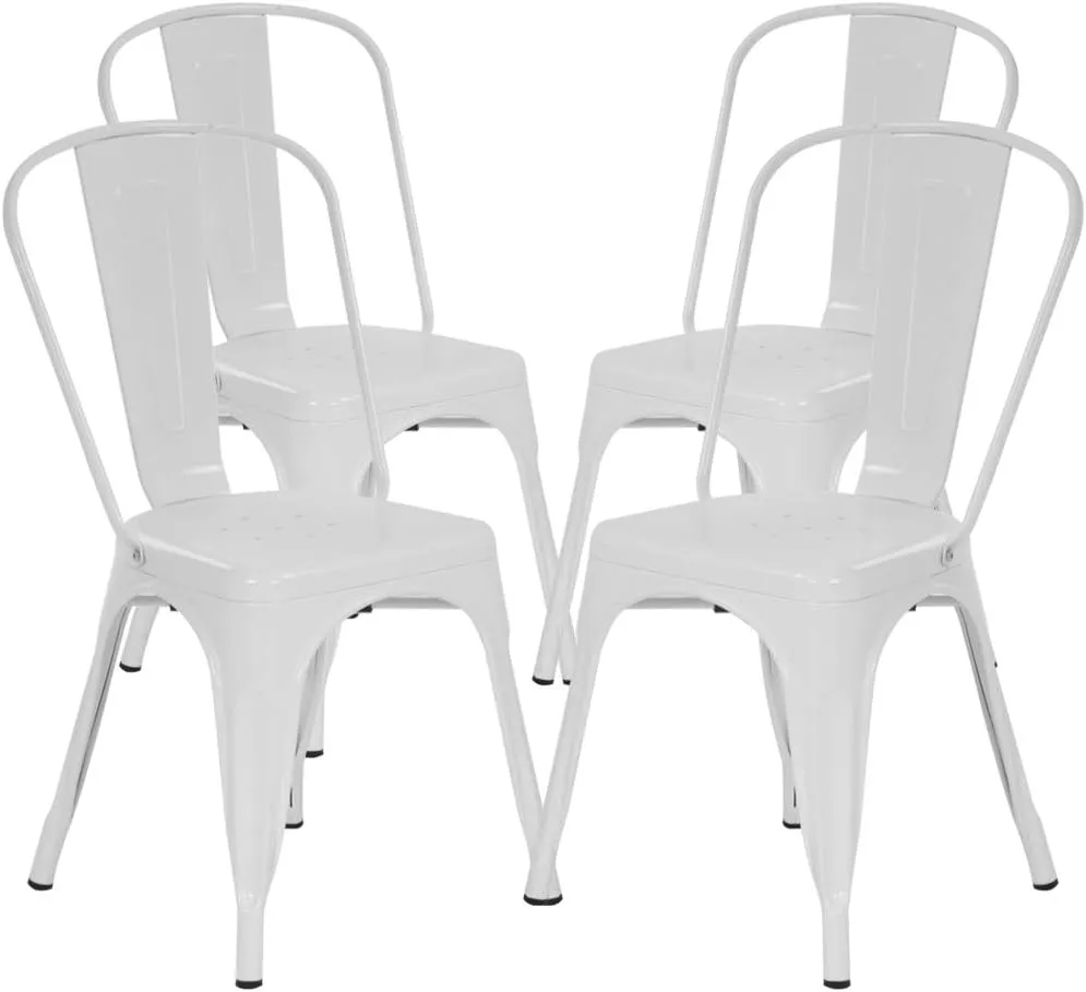 Metal Chairs Set of 4 for Dining Room Metal Bar Stools Red Metal Stool with Back Trattoria Chairs 18 Inch Seat Width Industrial Chair No Arms Tolix Stool 330LBS Weight Capacity,Cream
