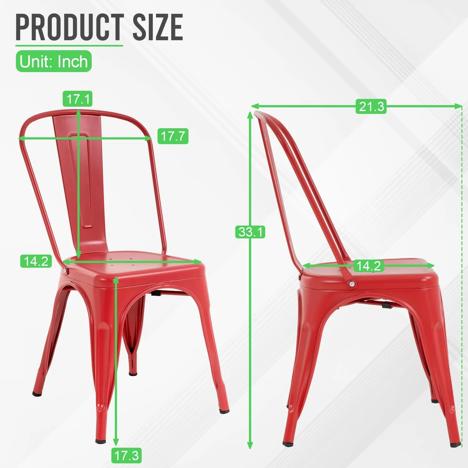 Metal Chairs Set of 4 Stackable Chairs Patio Chairs 18 Inch Classic Iron Metal Dining Chair Indoor-Outdoor Use Chic Dining Bistro Cafe Side Barstool Bar Chair Coffee Chair,Red