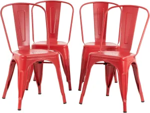 Metal Chairs Set of 4 Stackable Chairs Patio Chairs 18 Inch Classic Iron Metal Dining Chair Indoor-Outdoor Use Chic Dining Bistro Cafe Side Barstool Bar Chair Coffee Chair,Red