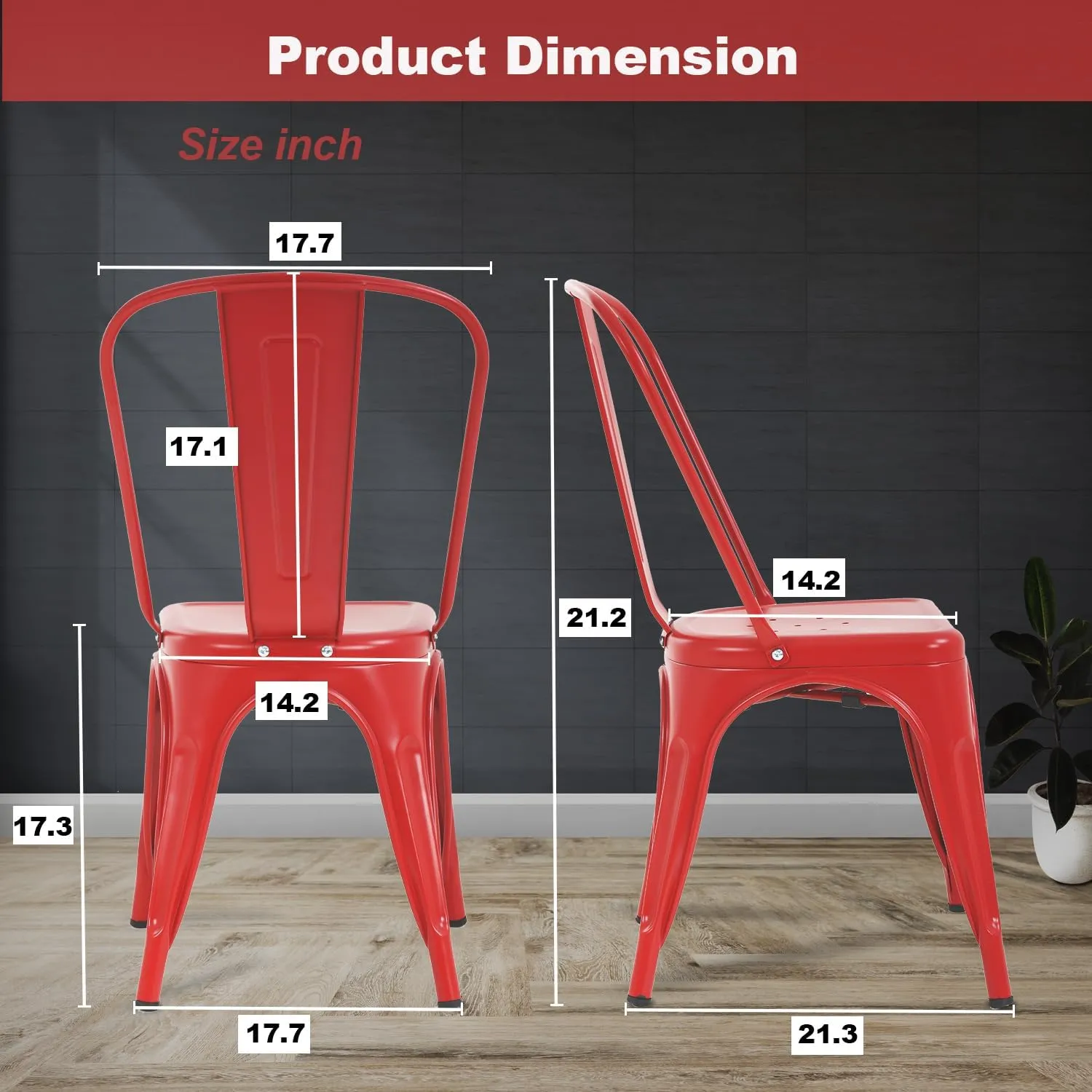 Metal Chairs Set of 4 Stackable Chairs Patio Chairs 18 Inch Seat Height Restaurant Chair Chic Metal Kitchen Dining Chairs Trattoria Chairs Indoor/Outdoor Metal Tolix Side Bar Chairs