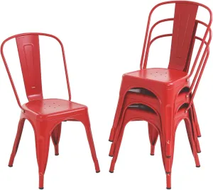 Metal Chairs Set of 4 Stackable Chairs Patio Chairs 18 Inch Seat Height Restaurant Chair Chic Metal Kitchen Dining Chairs Trattoria Chairs Indoor/Outdoor Metal Tolix Side Bar Chairs